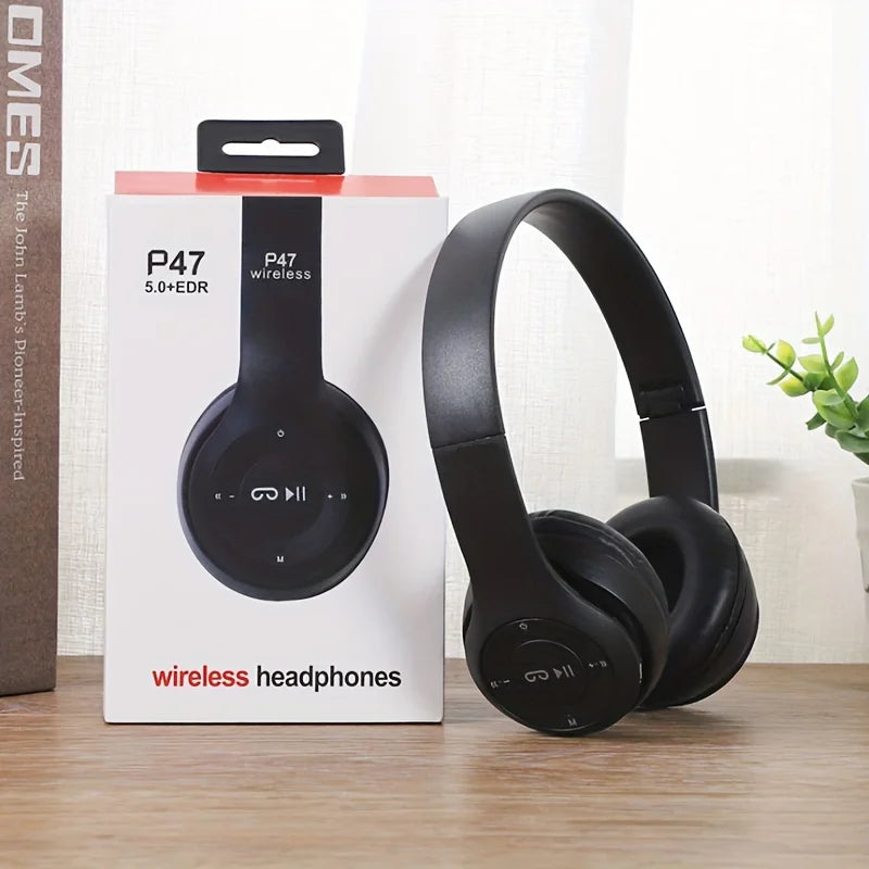 P47 Wireless Bluetooth 5.0 Headphones – Foldable Over-Ear Headset with Mic for iPhone & Android