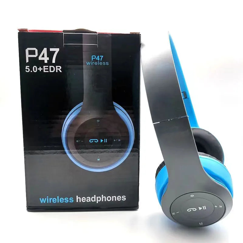 P47 Wireless Bluetooth 5.0 Headphones – Foldable Over-Ear Headset with Mic for iPhone & Android