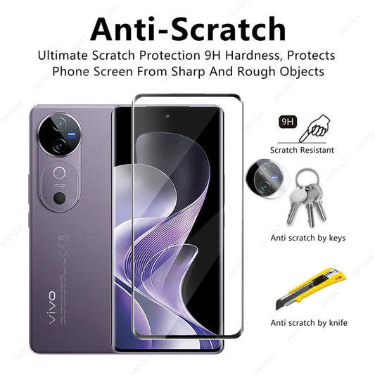 Vivo V40 5G Screen Protector + Camera Lens Film – 3D Full Cover 9H Tempered Glass, Bubble-Free & Ultra-Clear