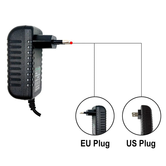 12V 2A Power Adapter – AC 100-240V to DC Converter Charger with EU/US Plug for Camera, DVR, LED Strip, Robot, and More