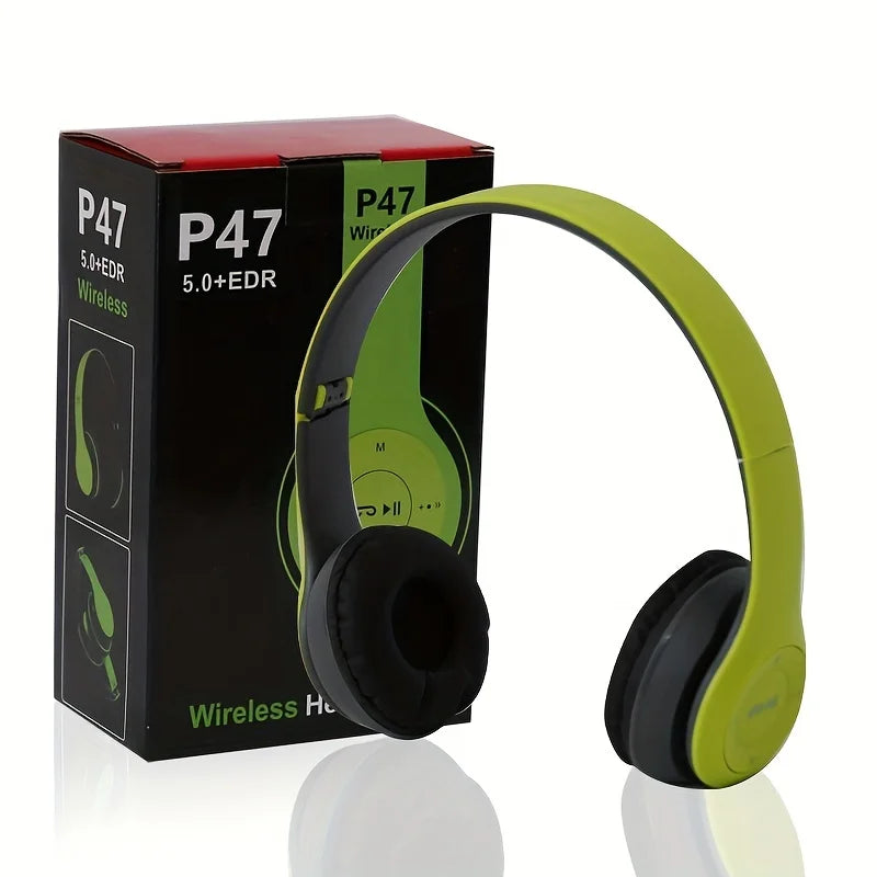P47 Wireless Bluetooth 5.0 Headphones – Foldable Over-Ear Headset with Mic for iPhone & Android