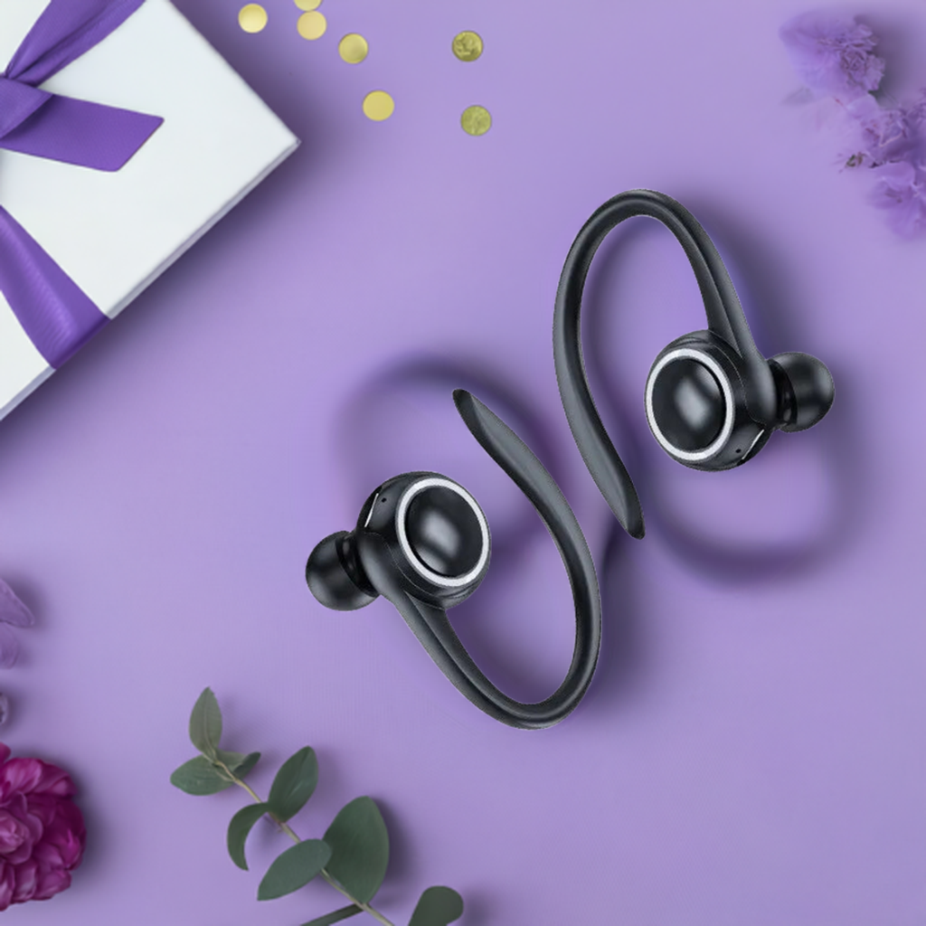 Wireless Bluetooth 5.0 Ear Hook Headset – Noise Cancelling Stereo Earphones with Mic for Sports & Business Use