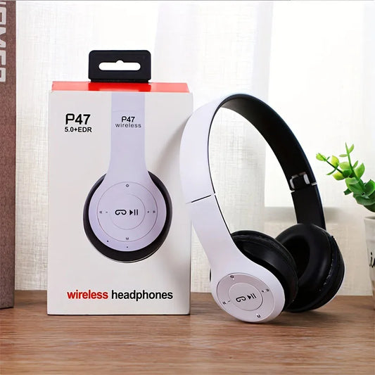 P47 Wireless Bluetooth 5.0 Headphones – Foldable Over-Ear Headset with Mic for iPhone & Android