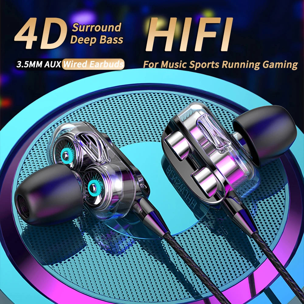 VAORLO 3.5mm Wired In-Ear Headphones – Dual Driver Bass Stereo Earbuds with Mic, Noise Cancelling, HiFi Gaming & Music Headset