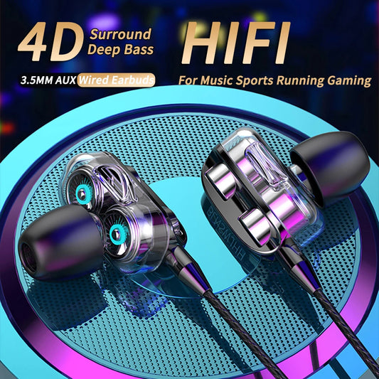 VAORLO 3.5mm Wired In-Ear Headphones – Dual Driver Bass Stereo Earbuds with Mic, Noise Cancelling, HiFi Gaming & Music Headset