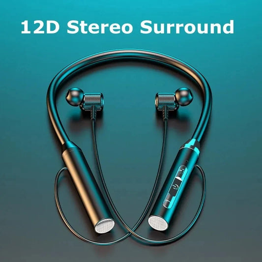 Bluetooth 5.0 Wireless Neckband Headphones – 9D HiFi Stereo Magnetic Sports Earphones with Mic, Waterproof, Silicone Design