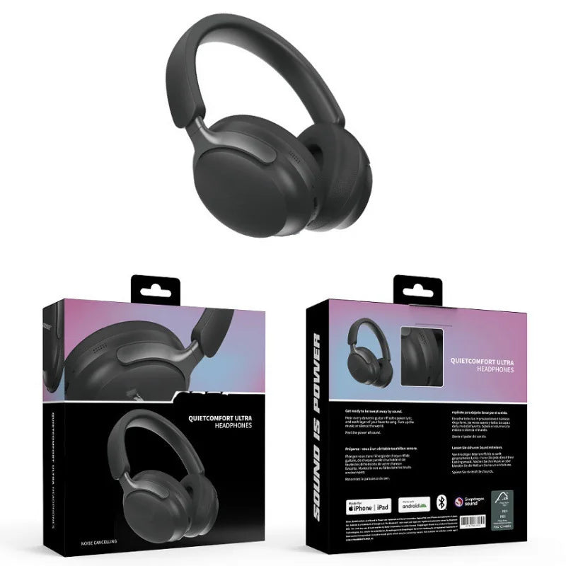 QC65 Wireless Bluetooth 5.3 Headphones – Comfortable Over-Ear Headset with Leather Carrying Case