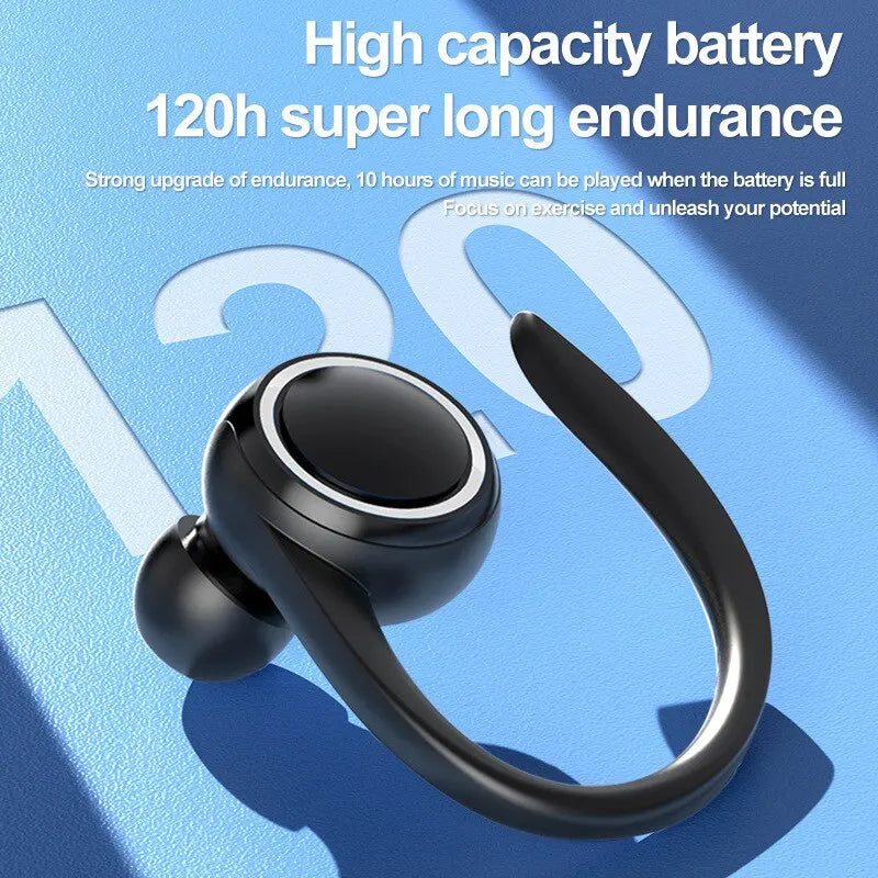Bluetooth 5.0 Wireless Sports Ear Hook Headset – Noise Cancelling, Mic, Painless Fit, Stereo Sound