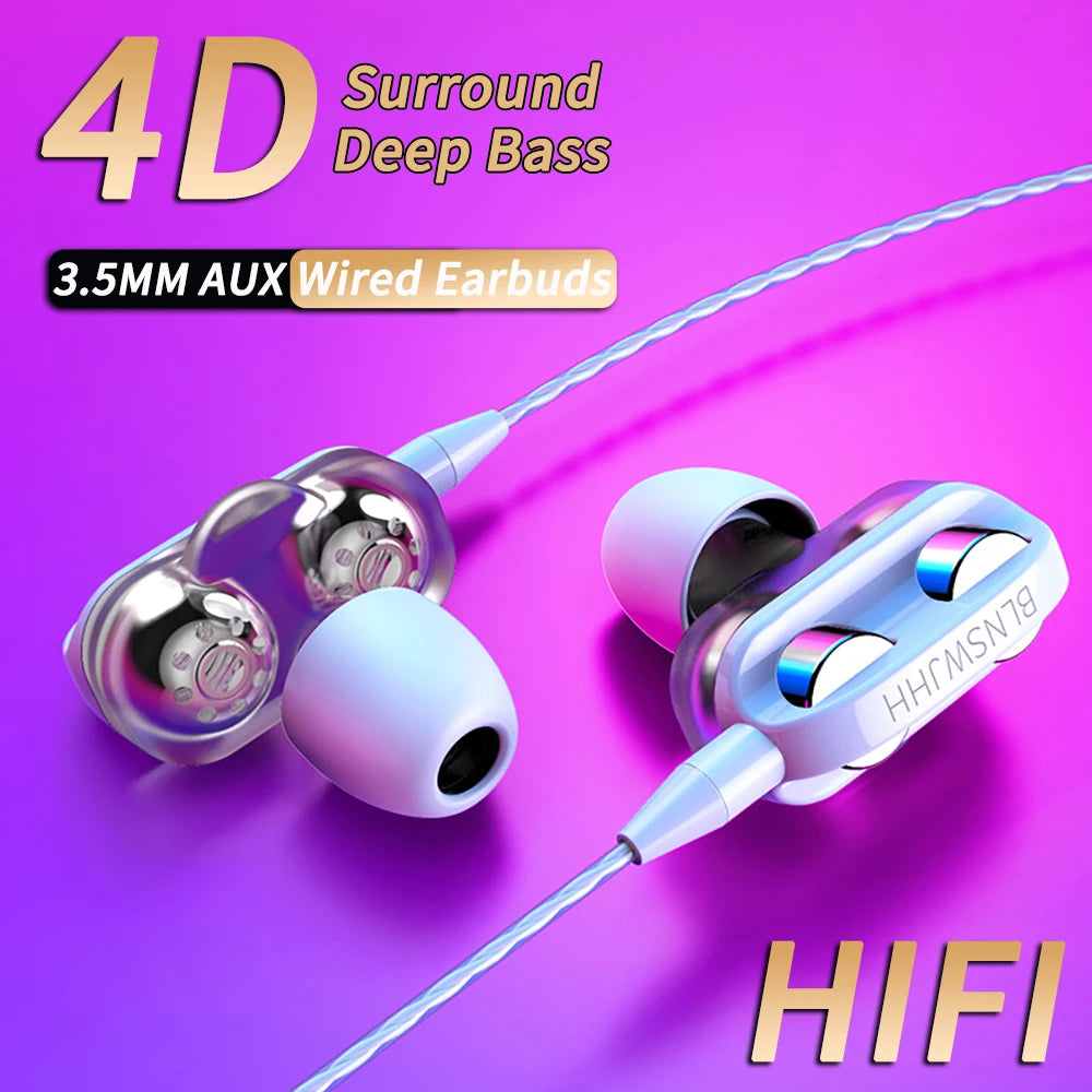 VAORLO 3.5mm Wired In-Ear Headphones – Dual Driver Bass Stereo Earbuds with Mic, Noise Cancelling, HiFi Gaming & Music Headset
