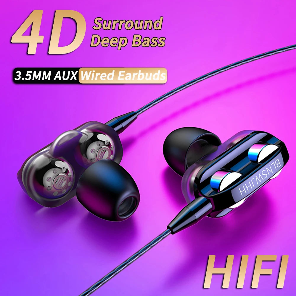 VAORLO 3.5mm Wired In-Ear Headphones – Dual Driver Bass Stereo Earbuds with Mic, Noise Cancelling, HiFi Gaming & Music Headset