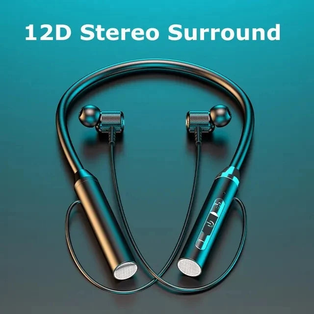 Bluetooth 5.0 Wireless Neckband Headphones – 9D HiFi Stereo Magnetic Sports Earphones with Mic, Waterproof, Silicone Design