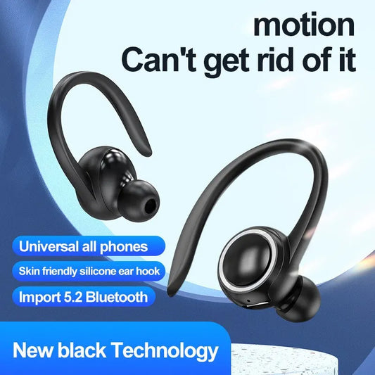 Bluetooth 5.0 Wireless Sports Ear Hook Headset – Noise Cancelling, Mic, Painless Fit, Stereo Sound