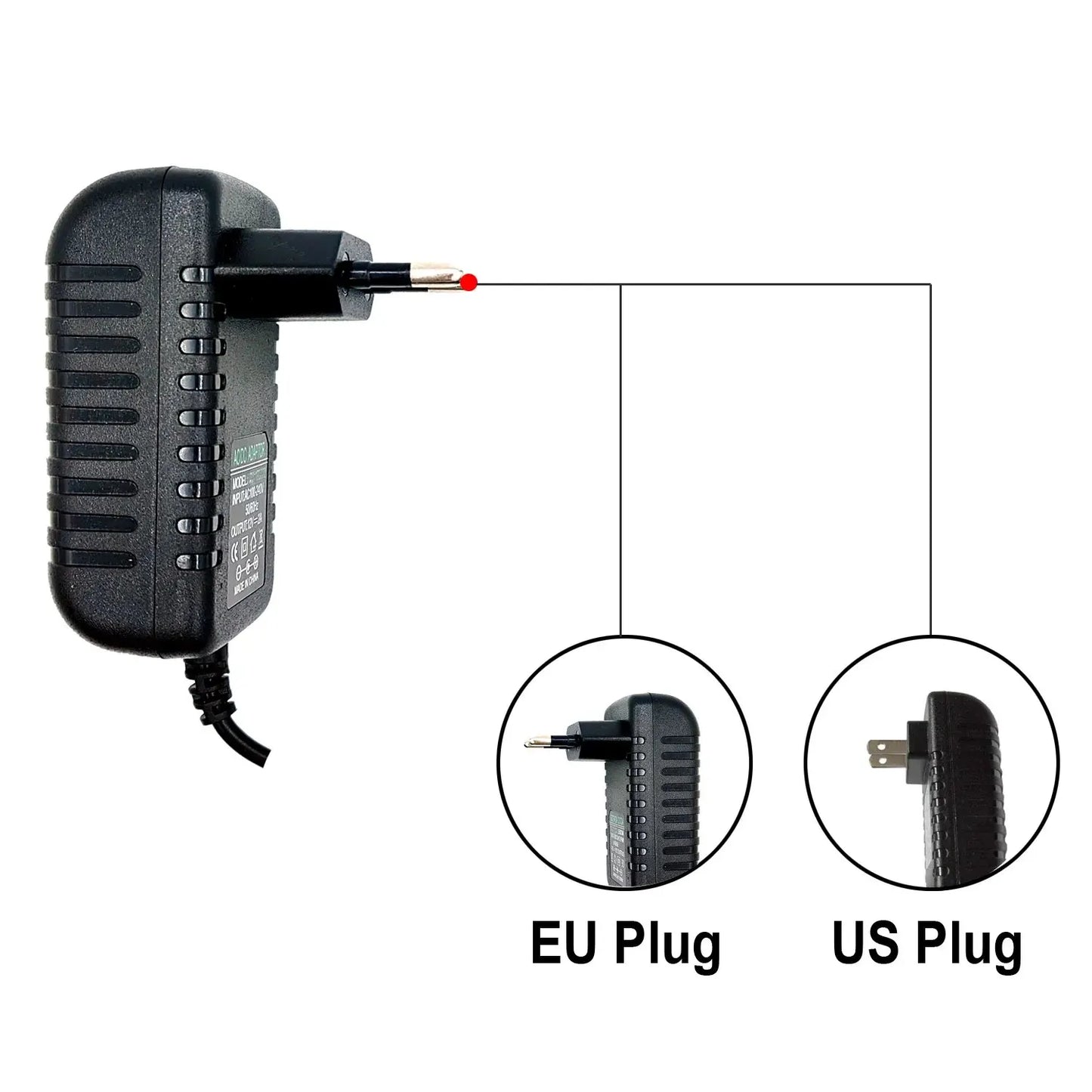 12V 2A Power Adapter – AC 100-240V to DC Converter Charger with EU/US Plug for Camera, DVR, LED Strip, Robot, and More