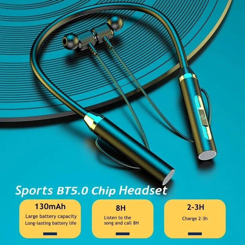 Bluetooth 5.0 Wireless Neckband Headphones – 9D HiFi Stereo Magnetic Sports Earphones with Mic, Waterproof, Silicone Design